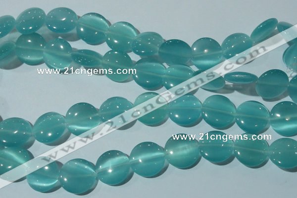 CCT577 15 inches 14mm flat round cats eye beads wholesale