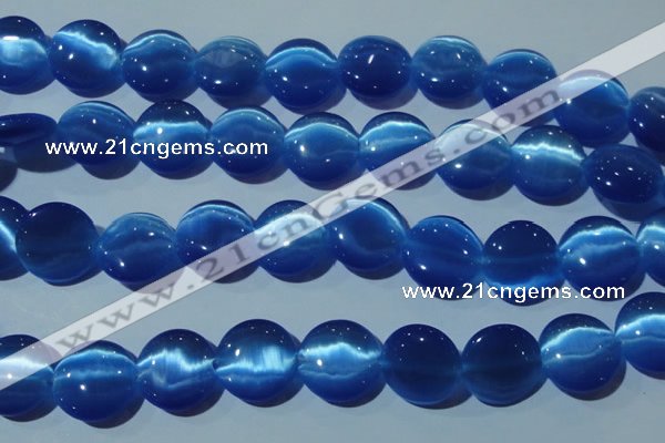 CCT578 15 inches 14mm flat round cats eye beads wholesale