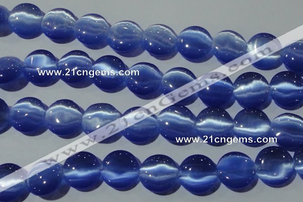 CCT579 15 inches 14mm flat round cats eye beads wholesale