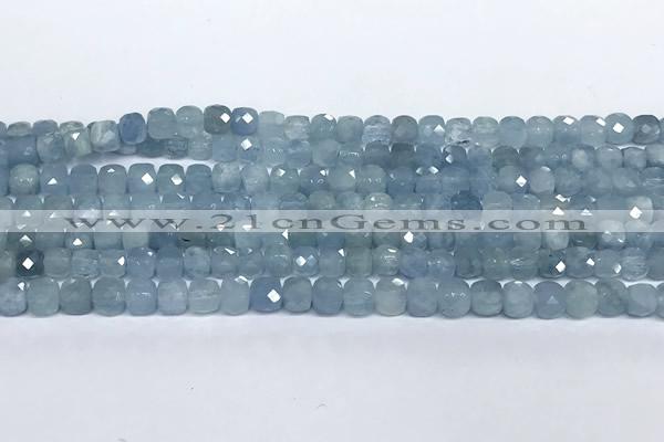 CCU1004 15 inches 4mm faceted cube aquamarine beads