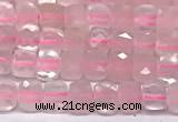 CCU1006 15 inches 4mm faceted cube rose quartz beads