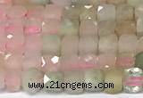 CCU1008 15 inches 4mm faceted cube morganite beads