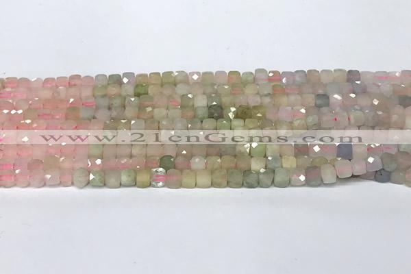 CCU1008 15 inches 4mm faceted cube morganite beads