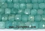 CCU1023 15 inches 4mm faceted cube amazonite beads
