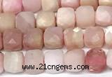 CCU1037 15 inches 6mm faceted cube pink opal beads