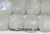 CCU1045 15 inches 8mm faceted cube white moonstone beads