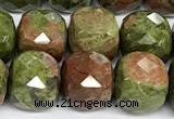 CCU1062 15 inches 8mm faceted cube unakite beads