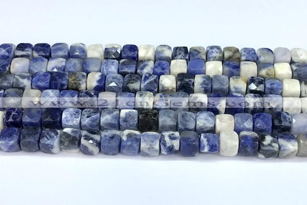 CCU1274 15 inches 6mm - 7mm faceted cube sodalite beads