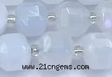 CCU1286 15 inches 9mm - 10mm faceted cube blue chalcedony beads