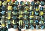 CCU1470 15 inches 8mm - 9mm faceted cube yellow & blue tiger eye beads
