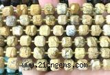CCU1480 15 inches 8mm - 9mm faceted cube picture jasper beads