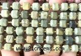 CCU1481 15 inches 8mm - 9mm faceted cube silver leaf jasper beads