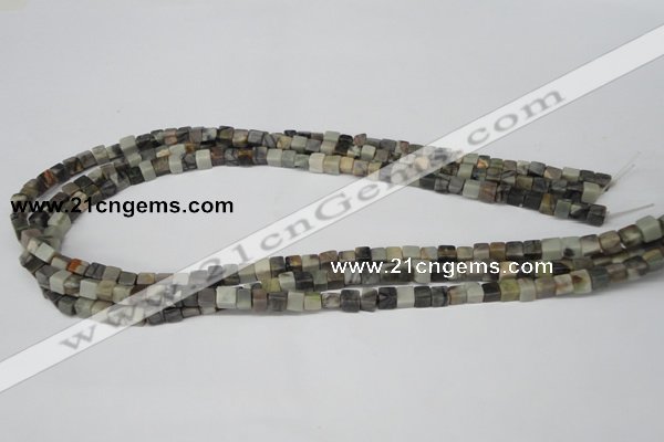 CCU16 15.5 inches 4*4mm cube silver leaf jasper beads wholesale