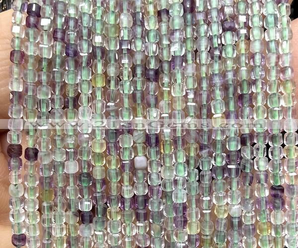 CCU1663 15 inches 2.5mm faceted cube fluorite gemstone beads