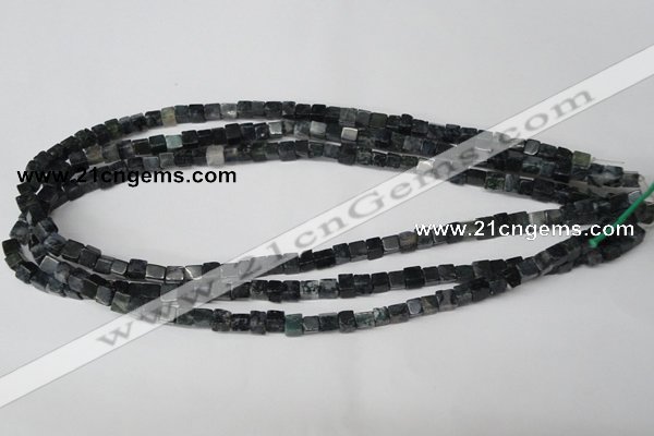 CCU17 15.5 inches 4*4mm cube moss agate beads wholesale