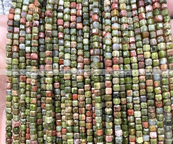 CCU1708 15 inches 2.5mm faceted cube unakite gemstone beads