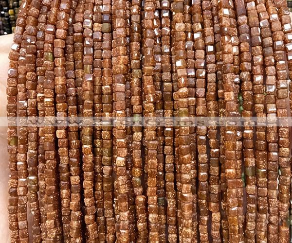 CCU1730 15 inches 2.5mm faceted cube goldstone beads wholesale