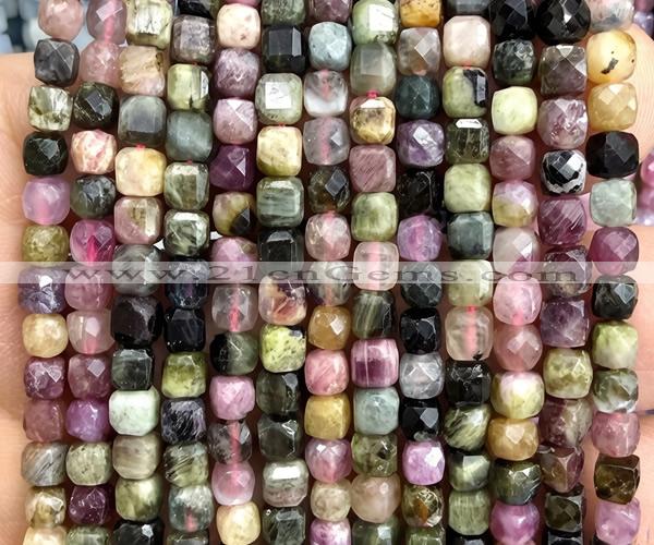 CCU1842 15 inches 4mm faceted cube tourmaline beads wholesale