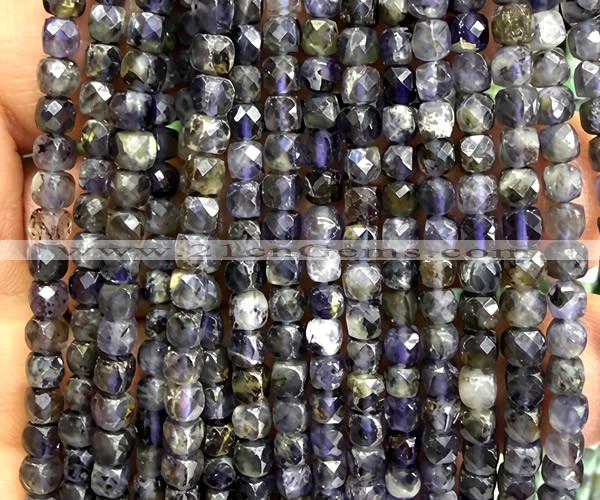 CCU1863 15 inches 4mm faceted cube iolite gemstone beads