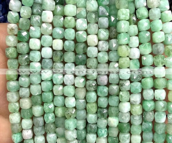 CCU1876 15 inches 4mm faceted cube emerald gemstone beads