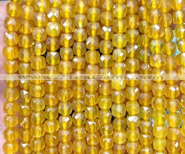 CCU1887 15 inches 4mm faceted cube yellow agate beads