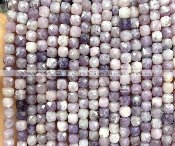 CCU1901 15 inches 4mm faceted cube lilac jasper beads