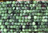 CCU1908 15 inches 4mm faceted cube ruby zoisite beads