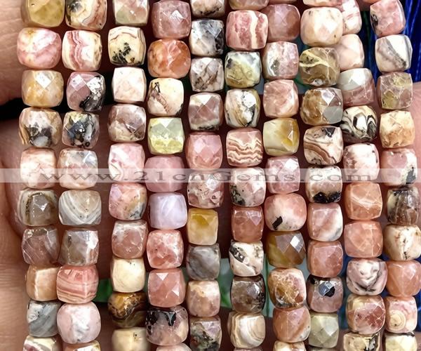 CCU1916 15 inches 4mm faceted cube rhodochrosite gemstone beads