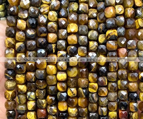 CCU1917 15 inches 4mm faceted cube yellow tiger eye beads