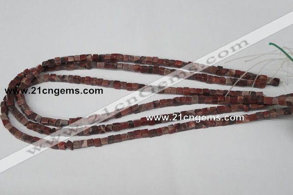 CCU25 15.5 inches 5*5mm cube red picture jasper beads wholesale