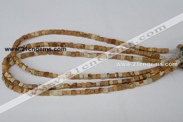 CCU29 15.5 inches 5*5mm cube picture jasper beads wholesale