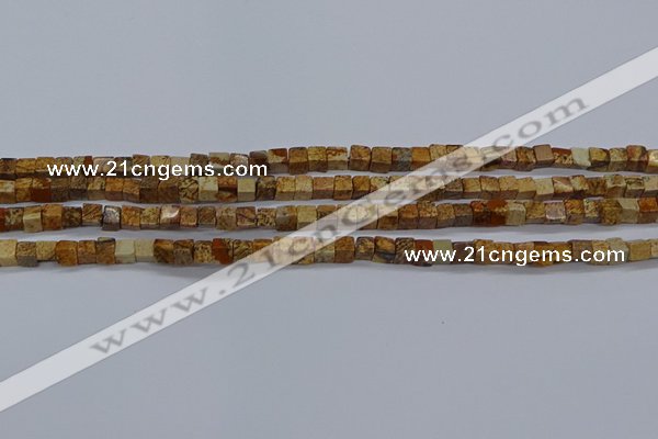 CCU309 15.5 inches 4*4mm cube picture jasper beads wholesale