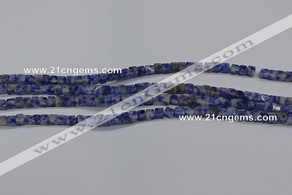 CCU313 15.5 inches 4*4mm cube blue spot stone beads wholesale