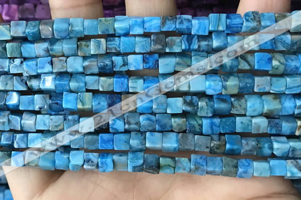 CCU453 15.5 inches 4*4mm cube blue crazy lace agate beads