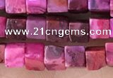 CCU455 15.5 inches 4*4mm cube fuchsia crazy lace agate beads
