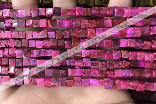 CCU455 15.5 inches 4*4mm cube fuchsia crazy lace agate beads