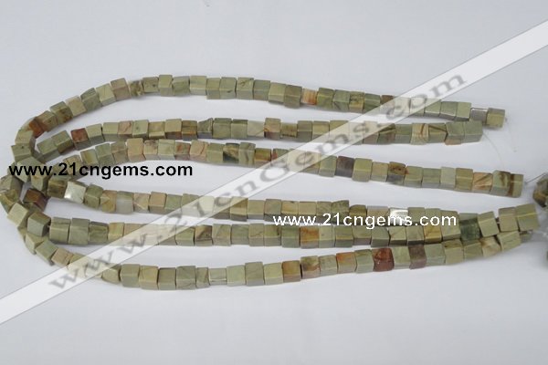 CCU47 15.5 inches 6*6mm cube silver leaf jasper beads wholesale