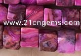 CCU485 15.5 inches 6*6mm cube fuchsia crazy lace agate beads