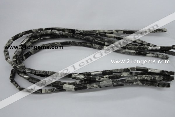 CCU505 15.5 inches 4*13mm cuboid black & white jasper beads wholesale