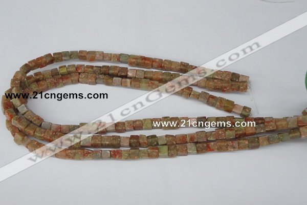 CCU52 15.5 inches 6*6mm cube New unakite beads wholesale