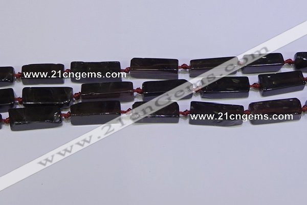 CCU607 15.5 inches 8*20mm - 10*30mm cuboid smoky quartz beads