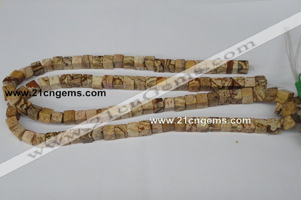 CCU65 15.5 inches 8*8mm cube picture jasper beads wholesale