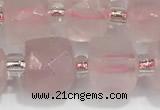 CCU753 15 inches 8*8mm faceted cube rose quartz beads