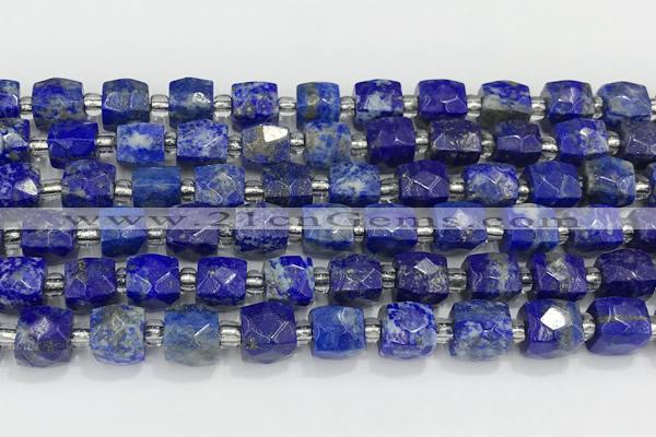 CCU765 15 inches 8*8mm faceted cube lapis lazuli beads