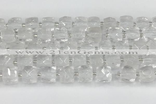 CCU770 15 inches 10*10mm faceted cube white crystal beads