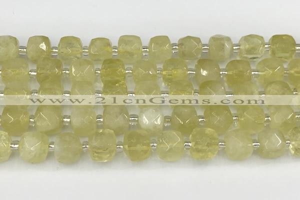 CCU774 15 inches 10*10mm faceted cube lemon quartz beads