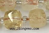 CCU775 15 inches 10*10mm faceted cube citrine beads