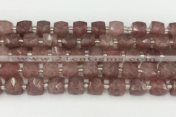 CCU781 15 inches 10*10mm faceted cube strawberry quartz beads