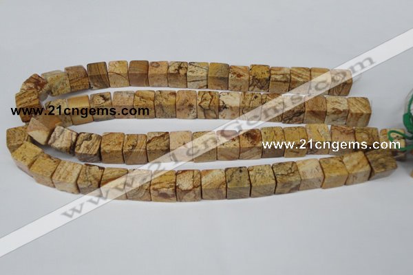 CCU80 15.5 inches 12*12mm cube picture jasper beads wholesale