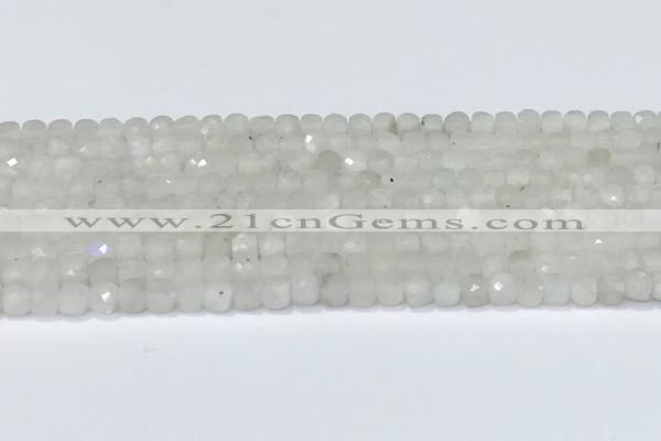 CCU830 15 inches 4mm faceted cube white moonstone beads